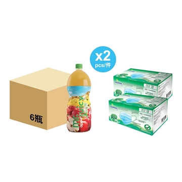 图片 Mr. Juicy 果汁先生富士苹果汁饮品(1.7L 6瓶x 2箱) + WatsMask ASTM LEVEL 3 口罩(30个独立包装) 2盒