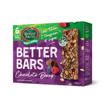 Picture of Mother Earth New Zealand BETTER BARS Nuts and Cereal Bars (Chocolate Mixed Raspberries) 180g