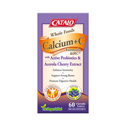 CATALO Whole Foods Calcium+C Formula (with Active Probiotics & Acerola Cherry Extract) 60 Chewable Tablets