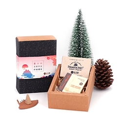 Mt. Fuji Handmade Incense Burner Gift Box (Indian Maroma Mini Natural Aroma Incense Incense (Frankincense/Sage/Sandalwood/Lemongrass)* Bengal Prokritee Mount Fuji Red Pottery Plate)