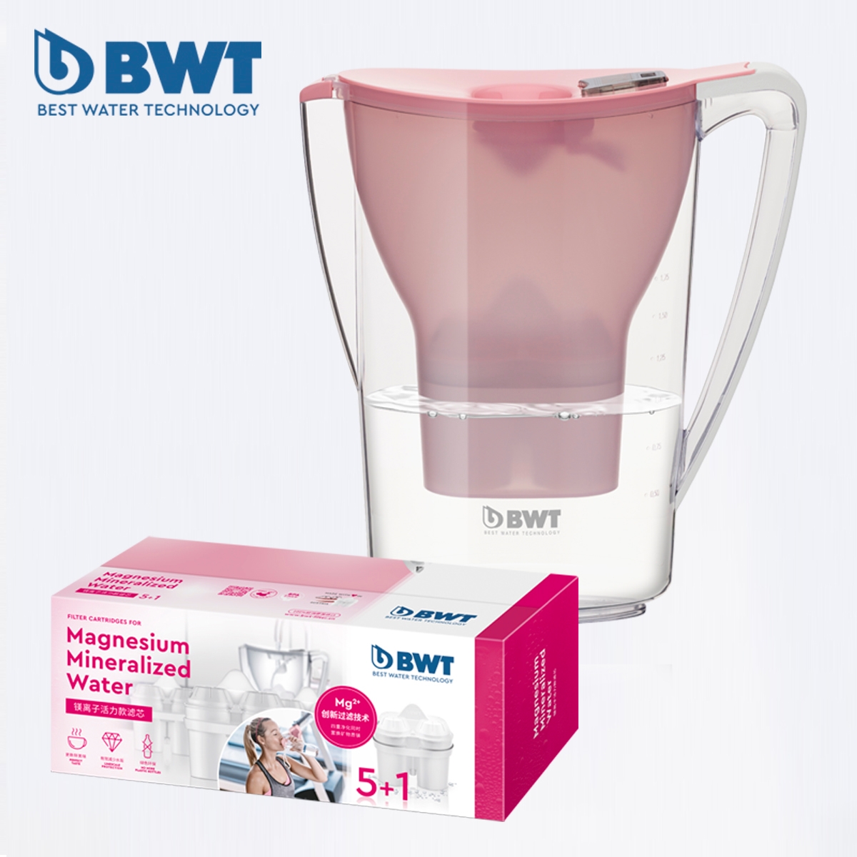 BWT-花漾系列2.7L濾水壺(粉紅色)內附7個鎂離子濾芯(原廠行貨)