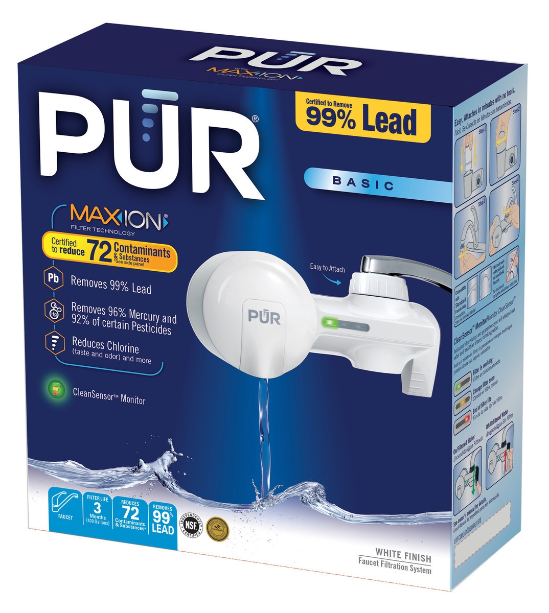 PUR Basic Faucet Filtration System with lead reduction (White) Built
