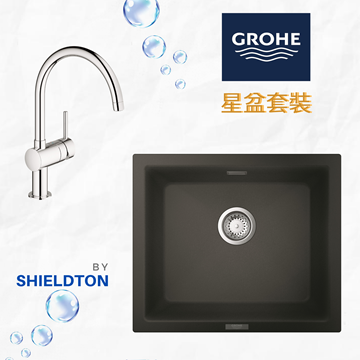 图片 GROHE 石英石厨房星盆(灰色) 配银色水龙头- 长方形单盆[原厂行货]