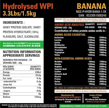 Picture of Next Generation Supplements Hydrolysed Whey Protein Isolate (Banana) 1.5kg