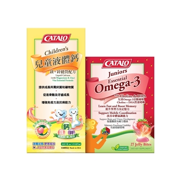 图片 CATALO 儿童液体钙（镁+锌健营配方）474毫升 及 儿童Omega-3活脑补眼Choline + DHA营养啫喱 27粒