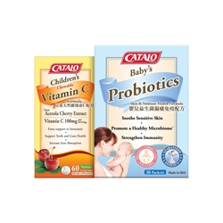 CATALO Children's Vitamin C Formula 60 Chewable Tablets & Baby‘s Probiotics Skin & Immune Health Formula 30 Packets
