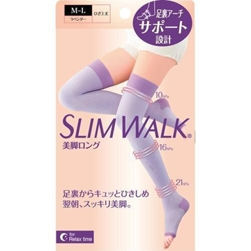 圖片 SLIMWALK – 美腿壓力襪加強緊實版 改善淋巴流通 (睡眠型 夜穿或家用 清爽透氣 長筒 粉紫色) [平行進口]