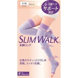SLIMWALK – 美腿壓力襪加強緊實版 改善淋巴流通 (睡眠型 夜穿或家用 清爽透氣 長筒 粉紫色) [平行進口]