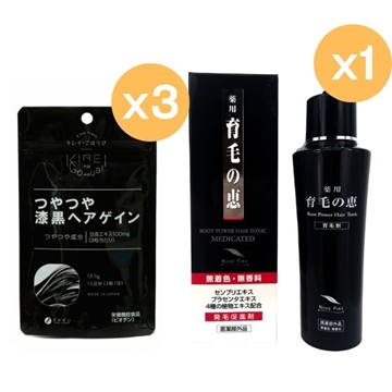 Picture of Fine Japan FINE Beauty Glossy Black Hair Gain 13.5 g (300 mg x 45's) x 3 Packs & Root Power Hair Tonic 100 ml x 1pc