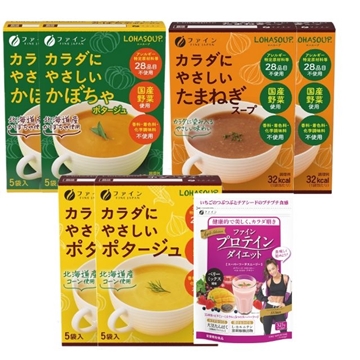 Picture of Fine Japan Japanese Potage (Corn & Vegetables, Onion, Pumpkin) & AYA's Selection Protein Diet (Berry Mix)