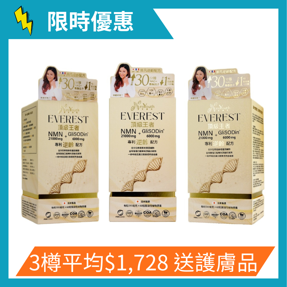 日本NeoYouth美康萊EVEREST頂級王者NMN21,000 mg + GliSODin® 6,000mg