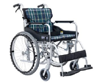 圖片 日本Kawamura SY系列闊座基礎型輪椅 (厚座墊) 18吋座寬 細轆 (淺藍色/方格綠色)