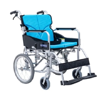 圖片 日本Kawamura SY系列闊座基礎型輪椅 (厚座墊) 18吋座寬 細轆 (淺藍色/方格綠色)